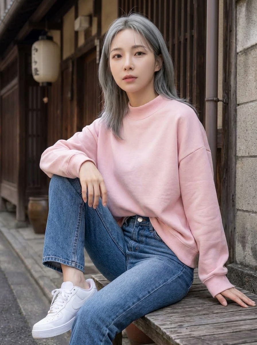 모크넥 기모 맨투맨 여성 오버핏 루즈핏 가을 겨울 이미지 4