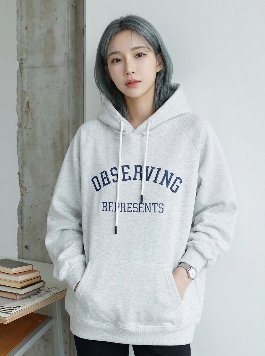 오버핏 레터링 자수 후드 스웨트셔츠 여성 캐주얼 루즈핏