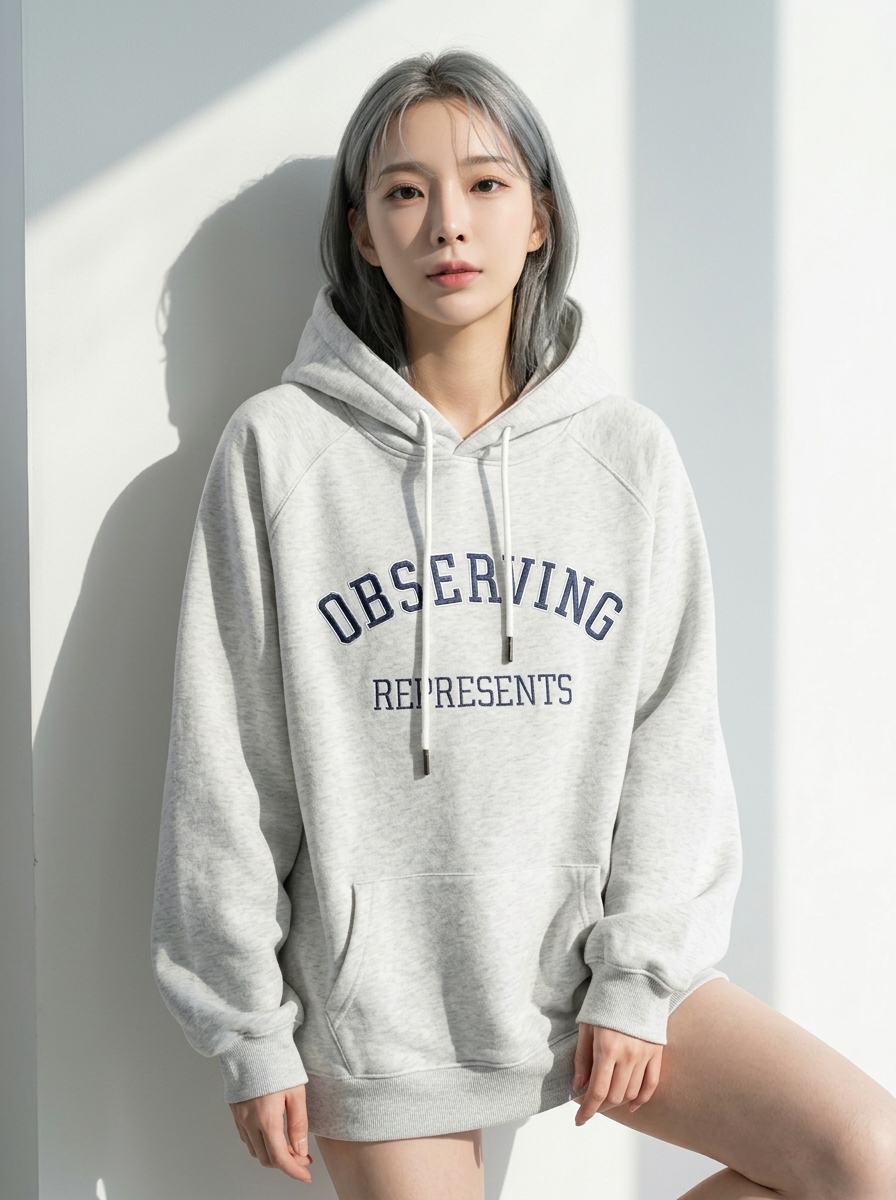 오버핏 레터링 자수 후드 스웨트셔츠 여성 캐주얼 루즈핏 이미지 2