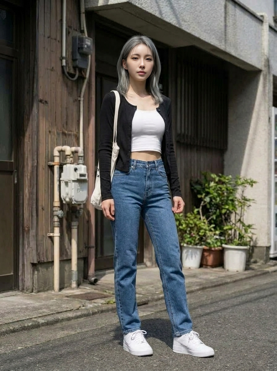 모델 얼굴 선명도 클로즈업 골목 배경