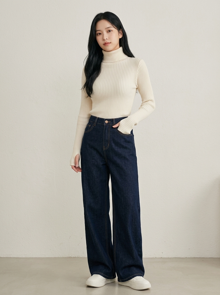 하이웨이스트 와이드 데님 스트레이트 팬츠 여성 가을 이미지 2