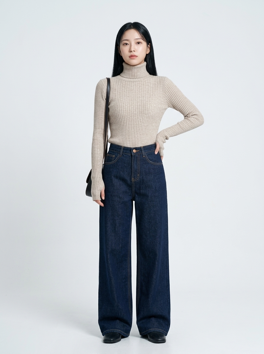 하이웨이스트 와이드 데님 스트레이트 팬츠 여성 가을 이미지 4